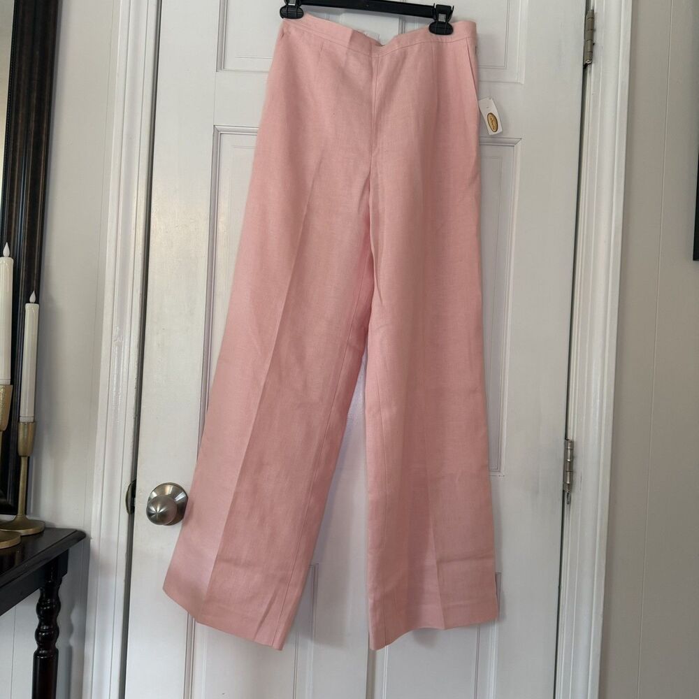 NWT Talbots 100% Irish Linen Pink Wide Leg Pants Size 6 Preppy Coastal Wide Leg